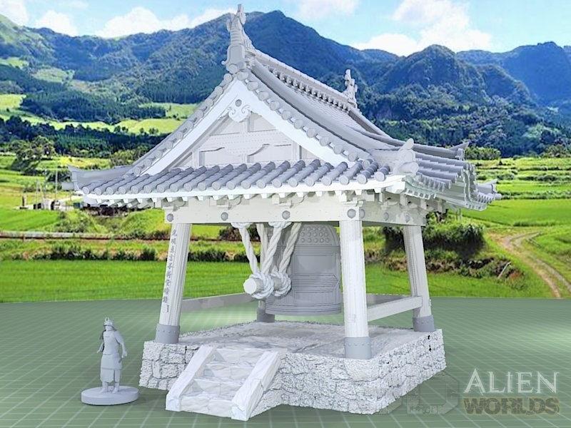 samurai, samurai Castle, ninja, japanese, japan, Dungeons and Dragons, Castle, palace, Castle Terrain, wargaming, Dungeons and Dragons, miniatures, 3D printed, Fantasy Inn, Fantasy Terrain, RPG Terrain, Age of Sigmar, Fantasy Village, Tabletop, bell