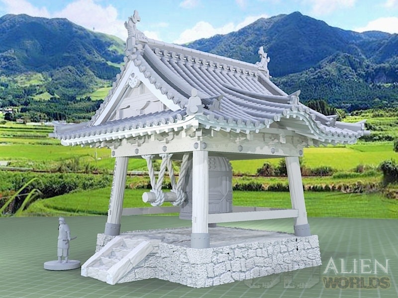 samurai, samurai Castle, ninja, japanese, japan, Dungeons and Dragons, Castle, palace, Castle Terrain, wargaming, Dungeons and Dragons, miniatures, 3D printed, Fantasy Inn, Fantasy Terrain, RPG Terrain, Age of Sigmar, Fantasy Village, Tabletop, bell