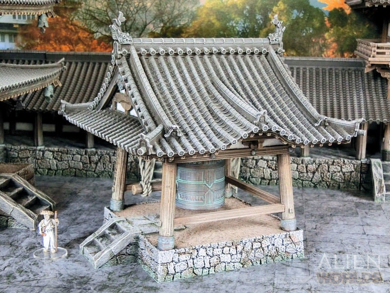 samurai, samurai Castle, ninja, japanese, japan, Dungeons and Dragons, Castle, palace, Castle Terrain, wargaming, Dungeons and Dragons, miniatures, 3D printed, Fantasy Inn, Fantasy Terrain, RPG Terrain, Age of Sigmar, Fantasy Village, Tabletop, bell