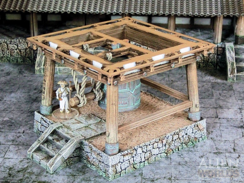 samurai, samurai Castle, ninja, japanese, japan, Dungeons and Dragons, Castle, palace, Castle Terrain, wargaming, Dungeons and Dragons, miniatures, 3D printed, Fantasy Inn, Fantasy Terrain, RPG Terrain, Age of Sigmar, Fantasy Village, Tabletop, bell
