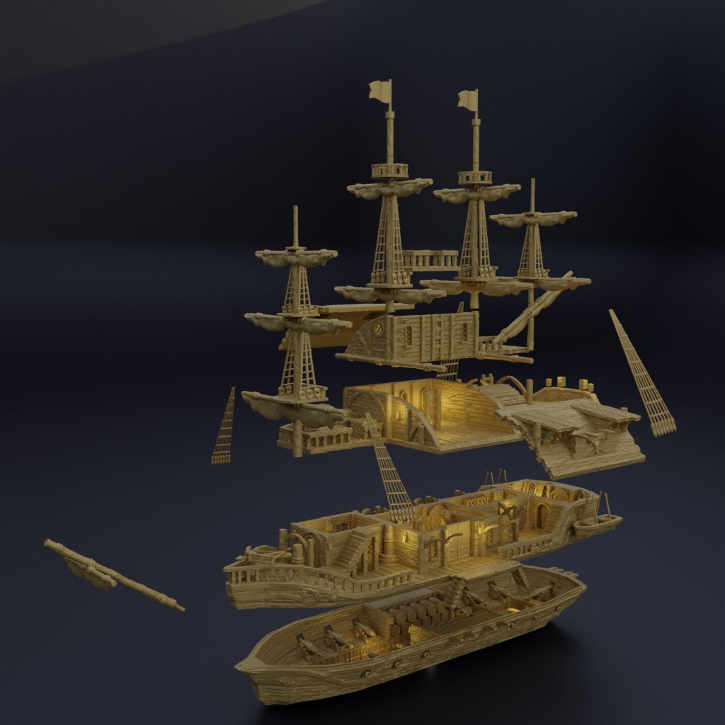 tavern, pirate ship, pirate, ship, party ship, party boat, pirate adventure, ship tavern, pirate tavern, dungeons and dragons, sea, floating tavern, harbor tavern Ruins, Ruin terrain, War Terrain, Tower, Tower Ruins, Arkenfel