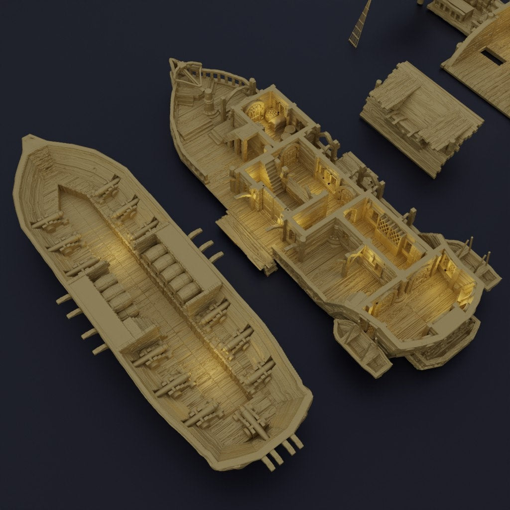 tavern, pirate ship, pirate, ship, party ship, party boat, pirate adventure, ship tavern, pirate tavern, dungeons and dragons, sea, floating tavern, harbor tavern Ruins, Ruin terrain, War Terrain, Tower, Tower Ruins, Arkenfel
