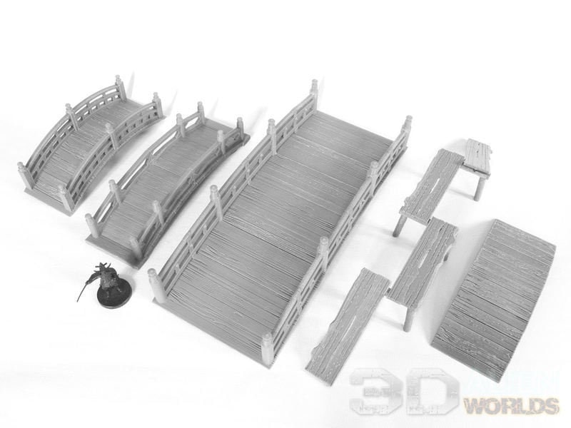 Bridges,samurai, samurai Castle, ninja, japanese, japan, Dungeons and Dragons, Castle, palace, Castle Terrain, wargaming, miniatures, 3D printed, Fantasy Inn, Fantasy Terrain, RPG Terrain, Age of Sigmar, Fantasy Village, Tabletop, Bridge Set