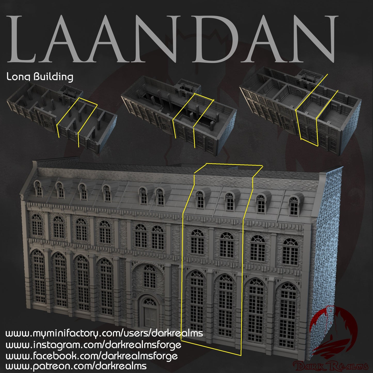 steampunk, modern, industrial terrain, post apocalyptic, warhammer, Tabletop Terrain, Tabletop games, wargaming, table top, terrain, Steampunk Laandan, Long building, Victorian Terrain, modular building, modular terrain