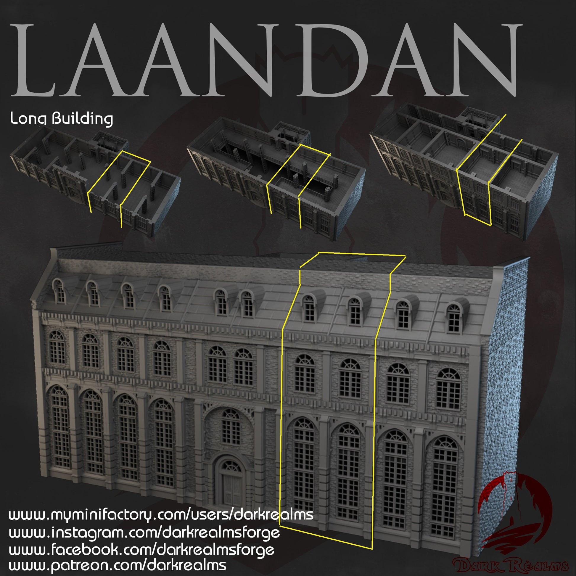 steampunk, modern, industrial terrain, post apocalyptic, warhammer, Tabletop Terrain, Tabletop games, wargaming, table top, terrain, Steampunk Laandan, Long building, Victorian Terrain, modular building, modular terrain