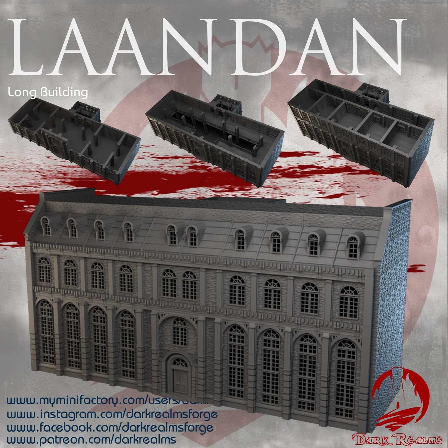 steampunk, modern, industrial terrain, post apocalyptic, warhammer, Tabletop Terrain, Tabletop games, wargaming, table top, terrain, Steampunk Laandan, Long building, Victorian Terrain, modular building, modular terrain