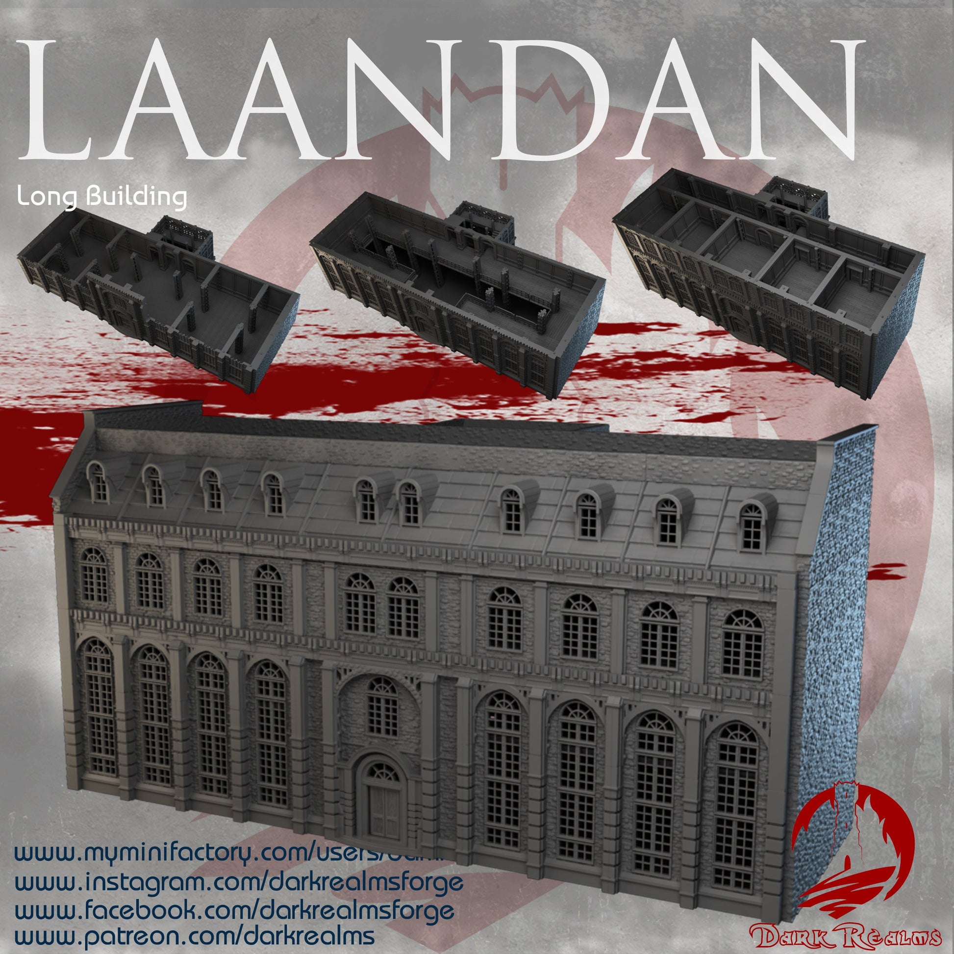 steampunk, modern, industrial terrain, post apocalyptic, warhammer, Tabletop Terrain, Tabletop games, wargaming, table top, terrain, Steampunk Laandan, Long building, Victorian Terrain, modular building, modular terrain