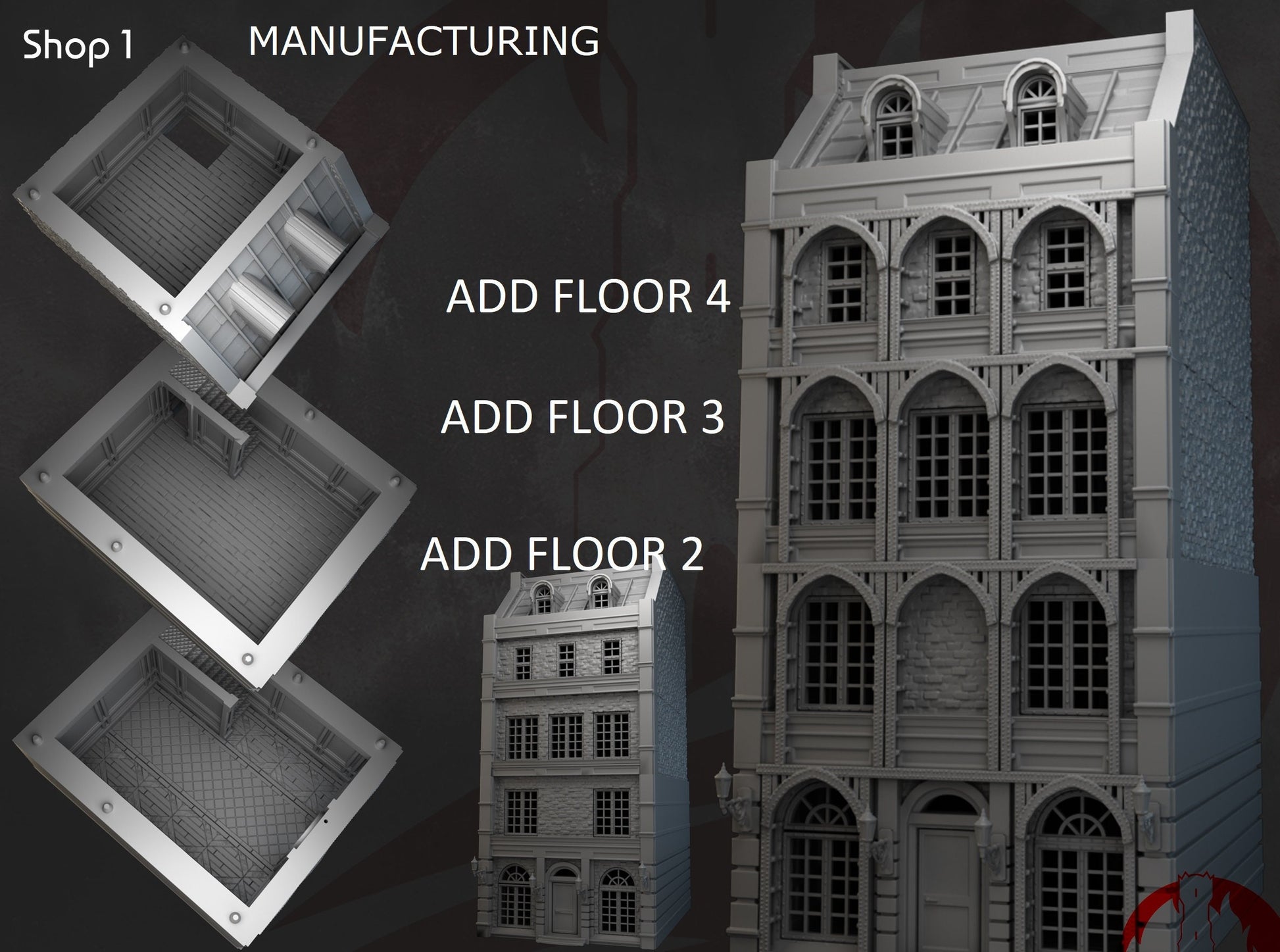 Laandan, 5 levels, Manufacturing Shop, Steampunk Shop 1, Industrial Terrain, modern Terrain, Post Apocalyptic, Wargaming