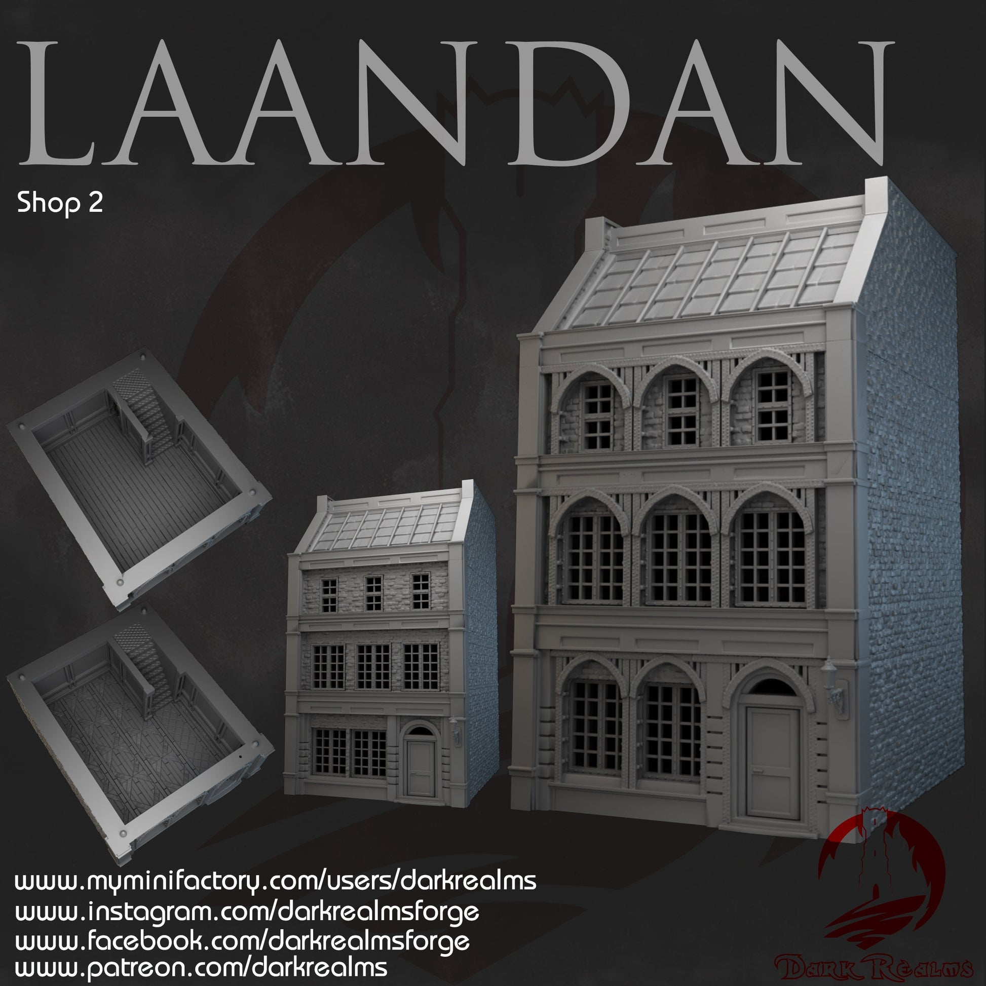 Laandan, 5 levels, Manufacturing Shop, Steampunk Shop 1, Industrial Terrain, modern Terrain, Post Apocalyptic, Wargaming, Multilevel, expandable building, fantasy, building terrain, city buildings, city building, multilevel