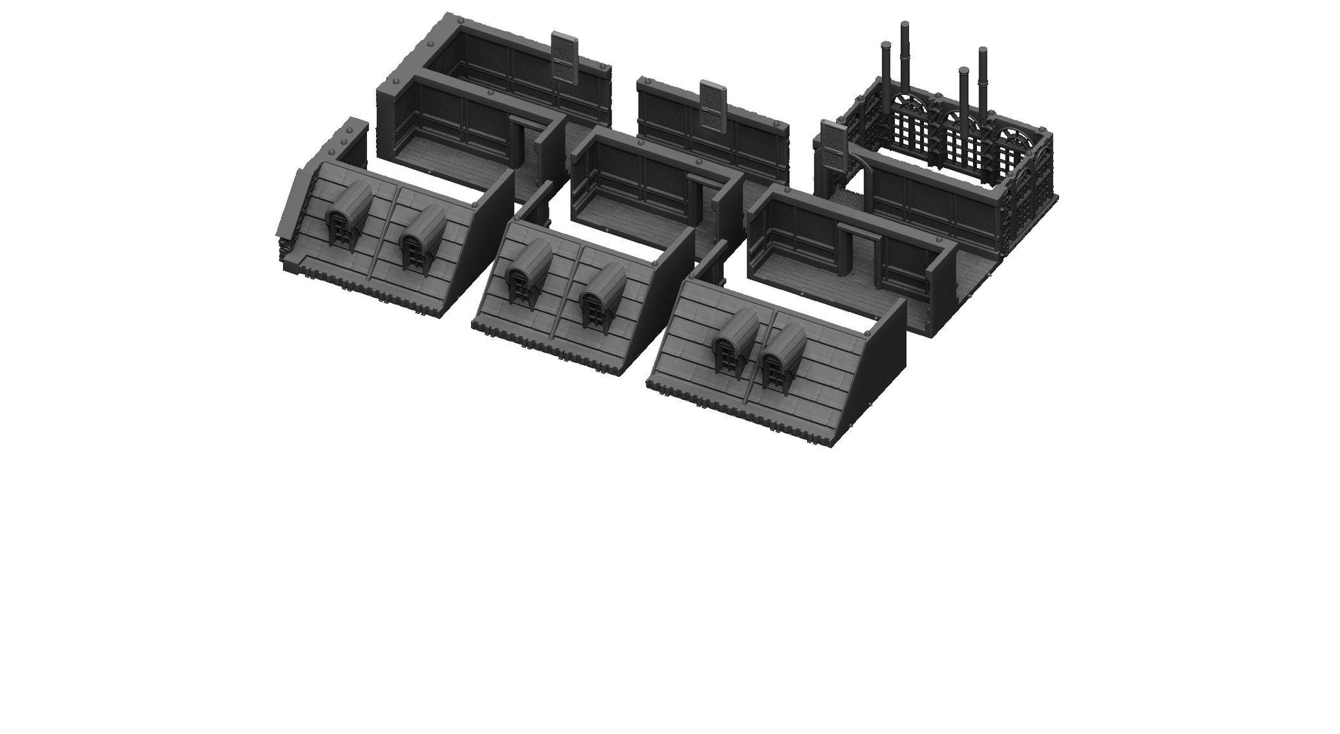steampunk, modern, industrial terrain, post apocalyptic, warhammer, Tabletop Terrain, Tabletop games, wargaming, table top, terrain, Steampunk Laandan, Long building, Victorian Terrain, modular building, modular terrain