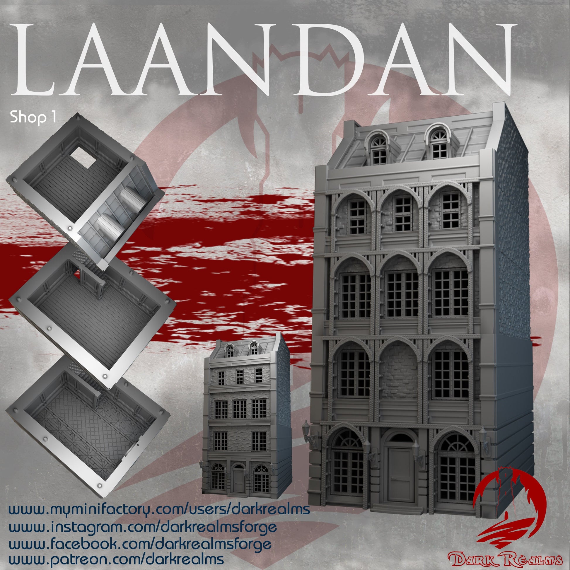 Laandan, 5 levels, Manufacturing Shop, Steampunk Shop 1, Industrial Terrain, modern Terrain, Post Apocalyptic, Wargaming, Multilevel, expandable building, fantasy, building terrain, city buildings, city building, multilevel