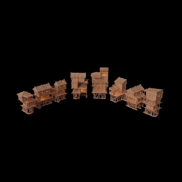 Marsh Settlement Set, 8 Buildings, multi floors, open, playable, marshlands,Wargaming, RPG Terrain, Gaming, church, worship, mountain, Wargame, Tabletop terrain, Tabletop, town, village, dungeons and dragons, terrain