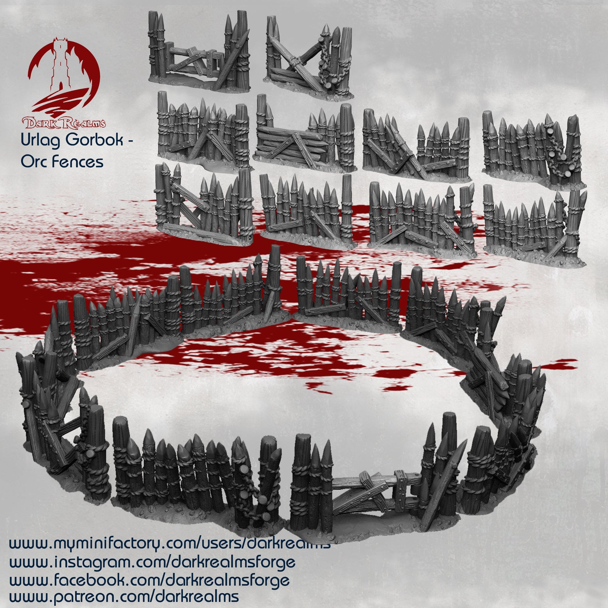 10 pack Orc Fencing, Fence, Orc, ruined fence, Tabletop Terrain, Gaming Miniature, Tabletop Scenery