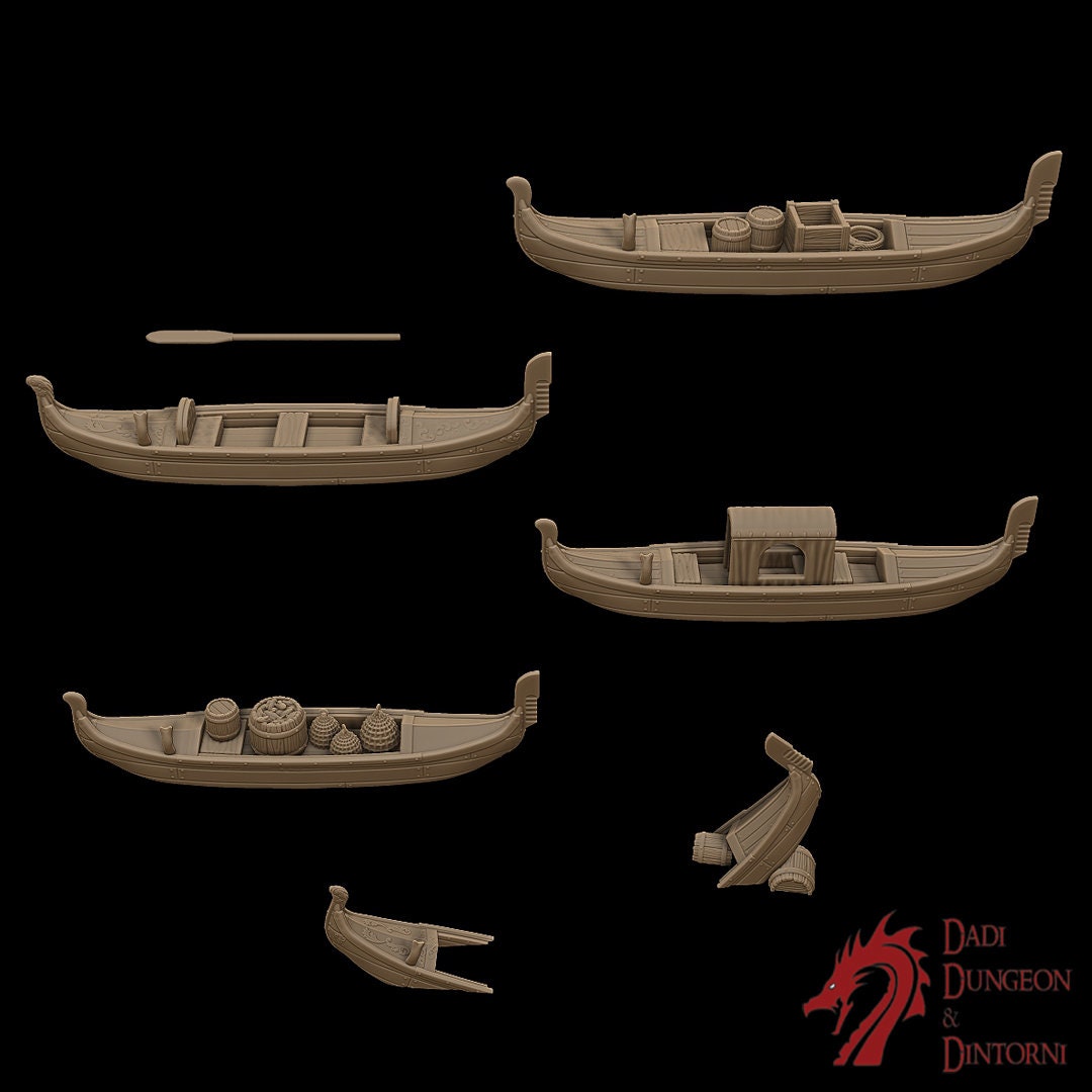 dnd terrain, Dungeons and Dragons, Dungeon Master, Bundle, board game, warhammer 40k, star wars, dnd dice, birthday gift, miniatures, role playing games, cyberpunk, Water Terrain, PLA, 3D Print, 28mm, Set, Tabletop, Box Set, Boat, Gondola, Venice