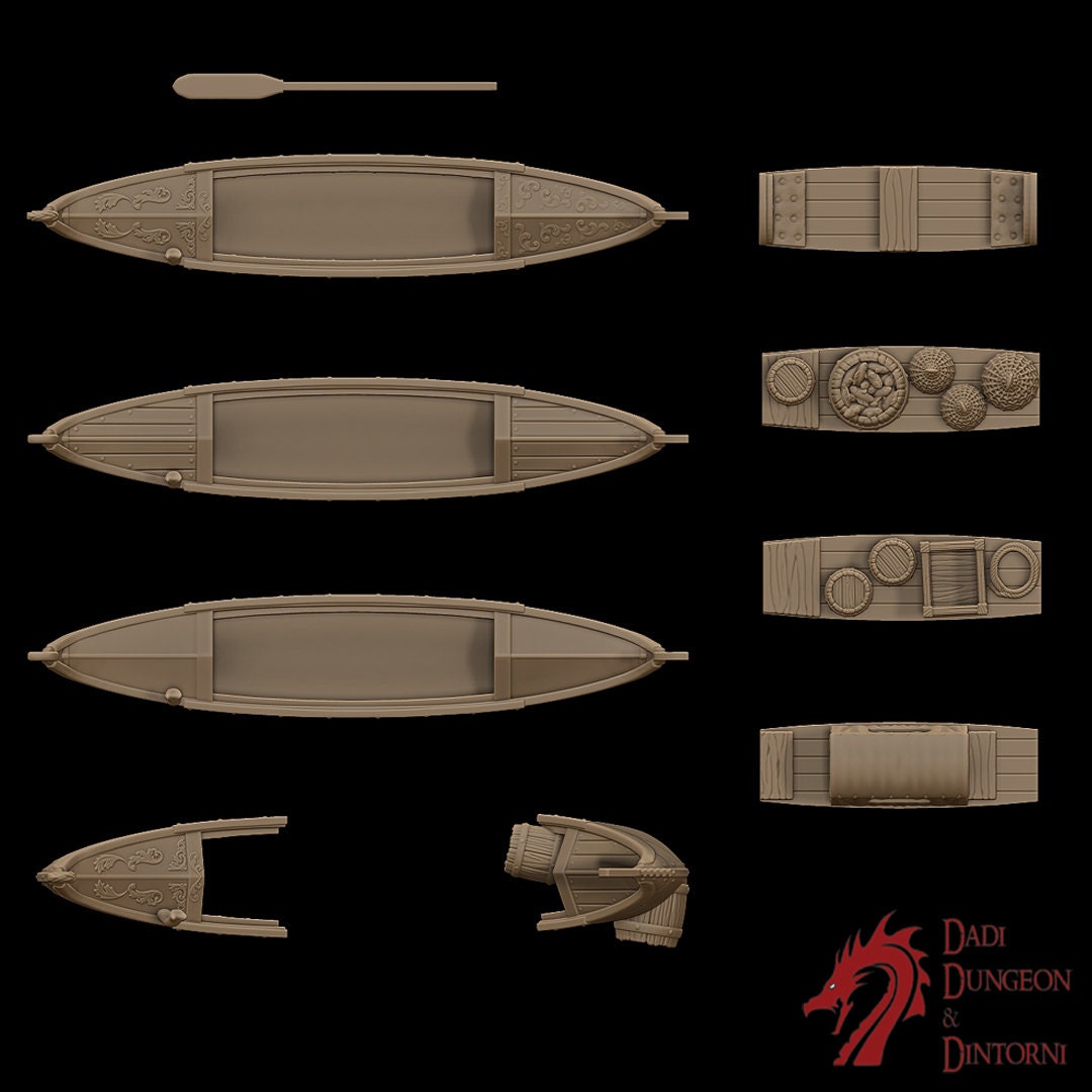 dnd terrain, Dungeons and Dragons, Dungeon Master, Bundle, board game, warhammer 40k, star wars, dnd dice, birthday gift, miniatures, role playing games, cyberpunk, Water Terrain, PLA, 3D Print, 28mm, Set, Tabletop, Box Set, Boat, Gondola, Venice