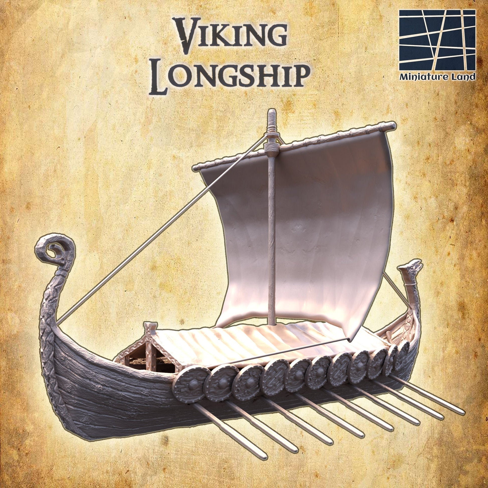 Covered Viking Long Ship, with shields