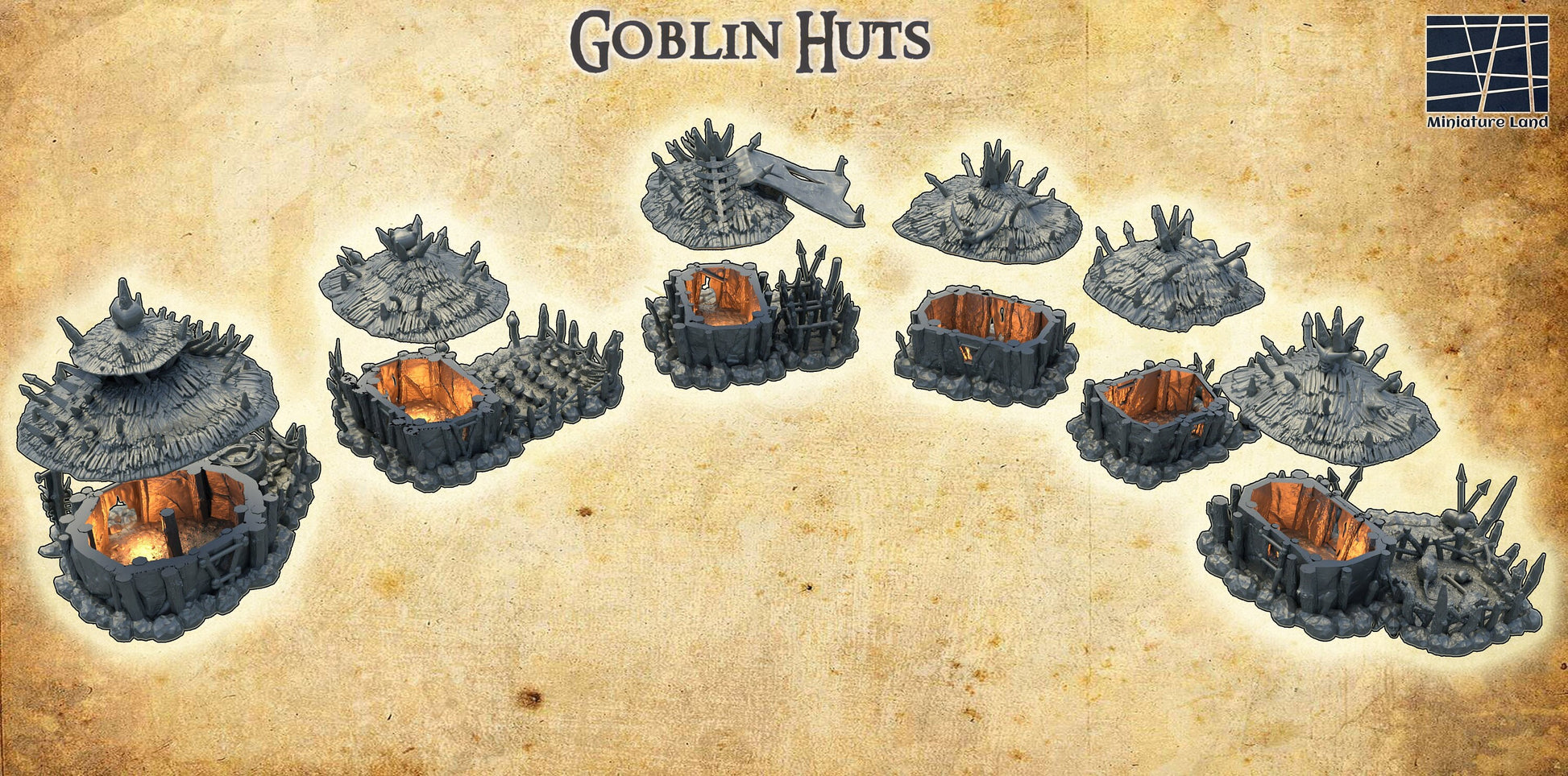 Goblin Huts,Tabletop, dungeons and dragons, Lord of the rings, ruin, dnd rpg, ruins, temple, d and d games, warhammer, dnd, dnd campaign, grimdark, tabletop terrain