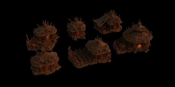 Goblin Huts,Tabletop, dungeons and dragons, Lord of the rings, ruin, dnd rpg, ruins, temple, d and d games, warhammer, dnd, dnd campaign, grimdark, tabletop terrain