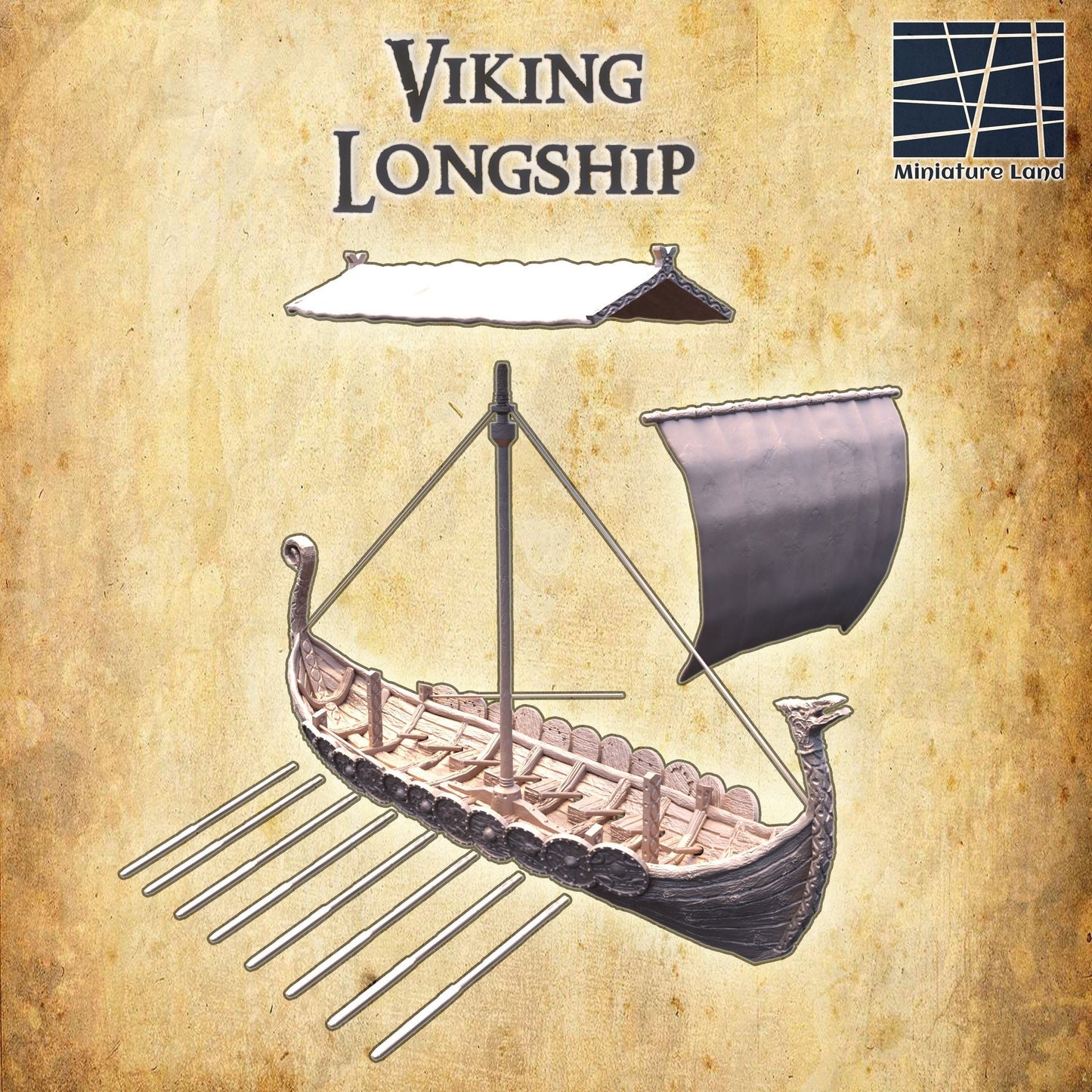 Covered Viking Long Ship, with shields