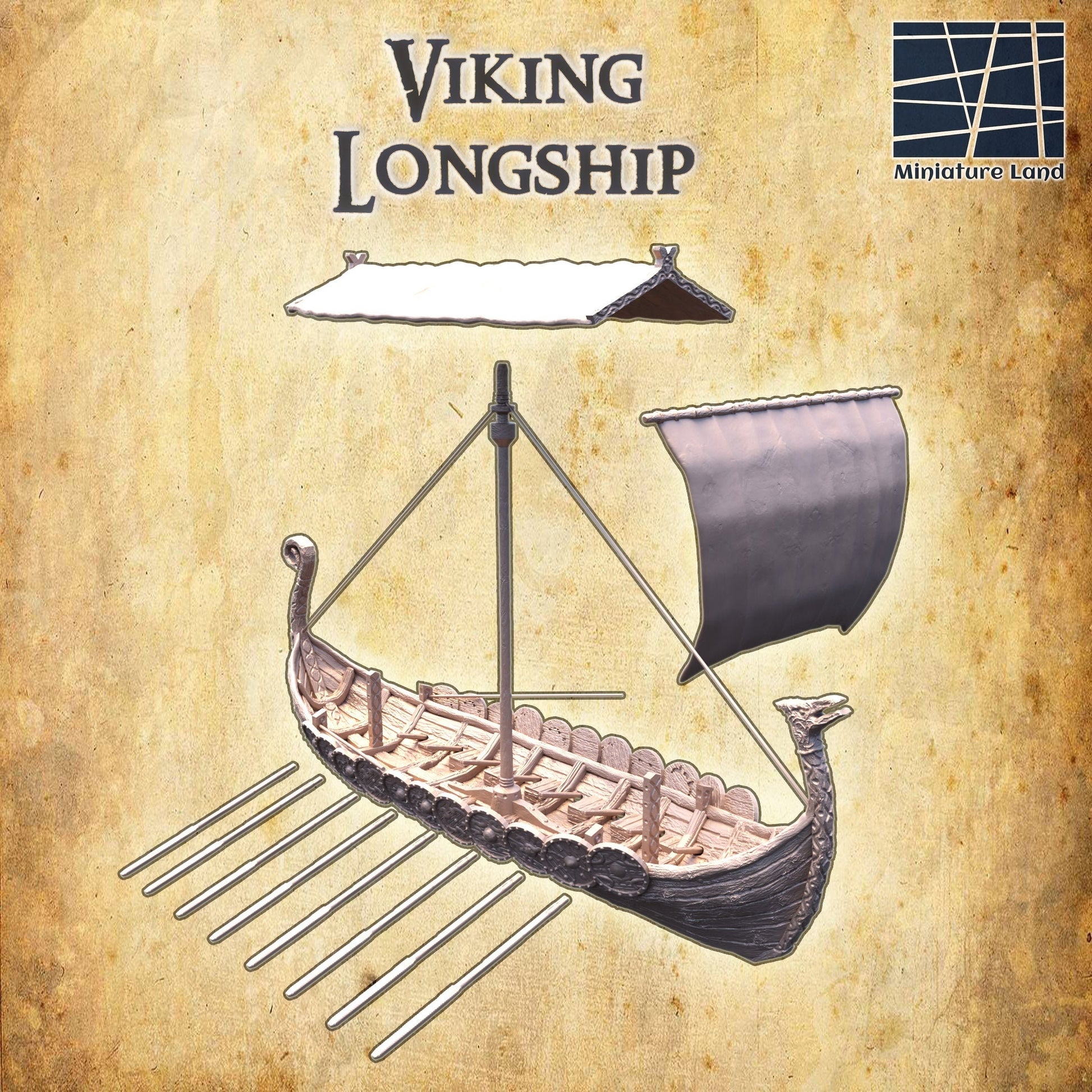 Covered Viking Long Ship, with shields