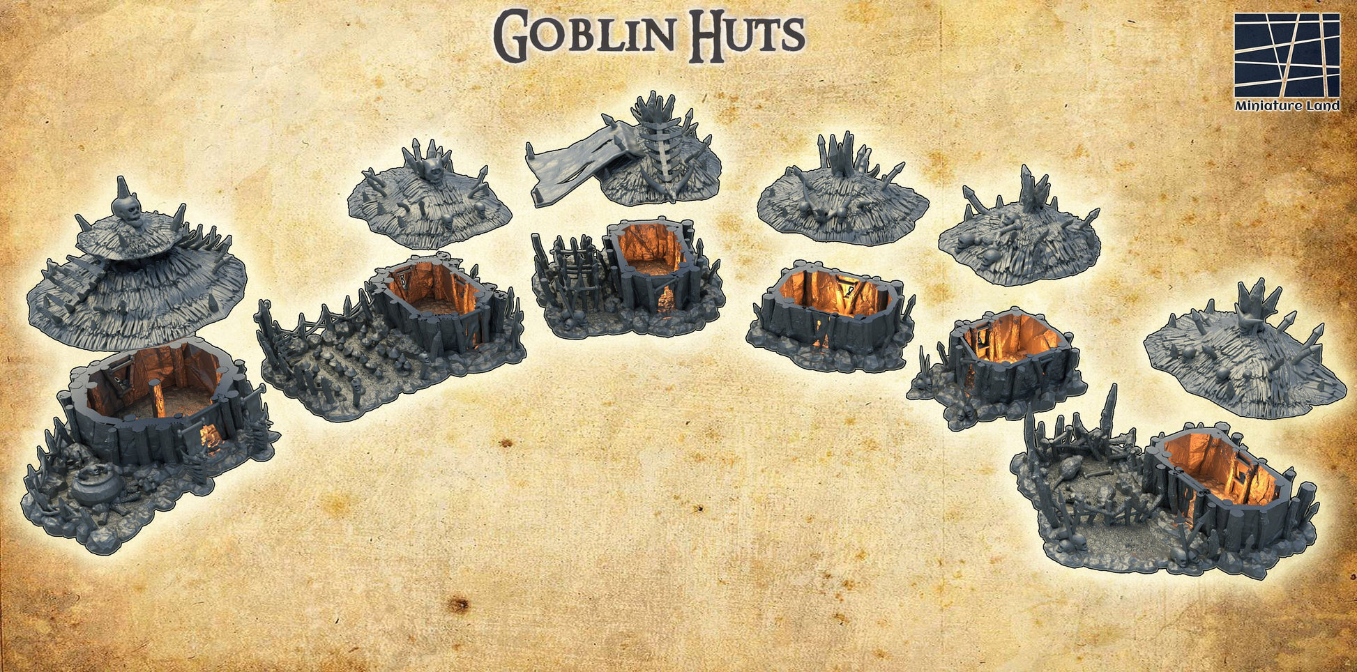 Goblin Huts,Tabletop, dungeons and dragons, Lord of the rings, ruin, dnd rpg, ruins, temple, d and d games, warhammer, dnd, dnd campaign, grimdark, tabletop terrain