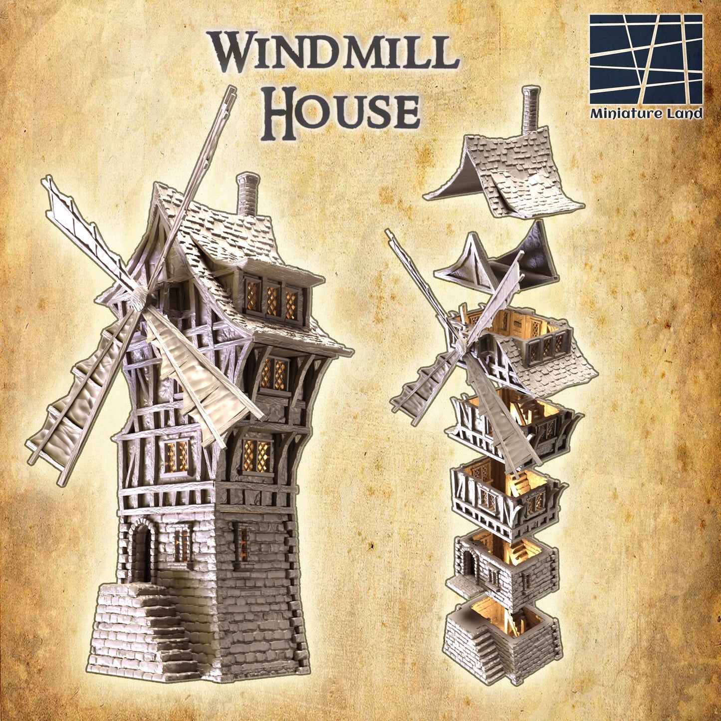 Windmill House 28mm, dnd terrain, tabletop terrain