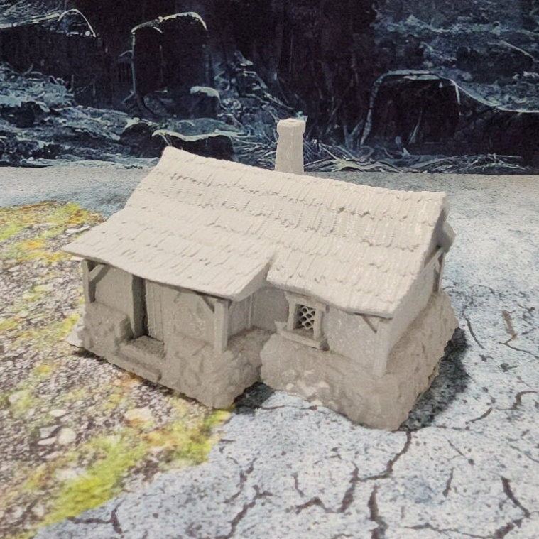 Detailed 28mm simple village set for tabletop RPGs, featuring various farm buildings and rustic structures with intricate designs. Perfect for creating immersive rural village scenes in games like D&D and Pathfinder.