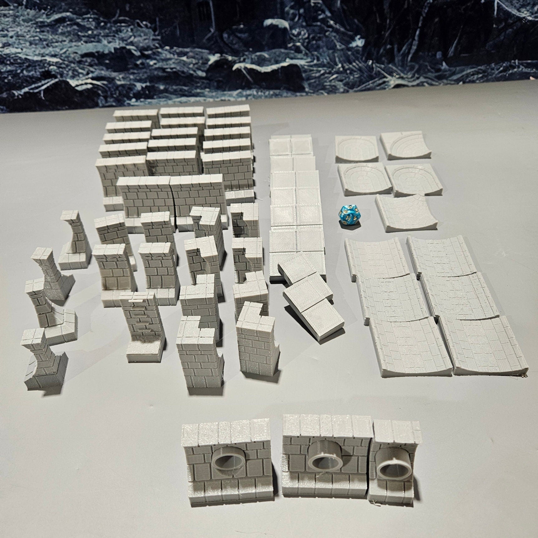 City sewer system pieces: end pipe floors, straight pipe floors, T pipes, corner pipes, floor tiles, wall tiles, outside and inside wall corners, ladders, and pipe entries. Realistic stone and brick textures with detailed pipe and wall designs.