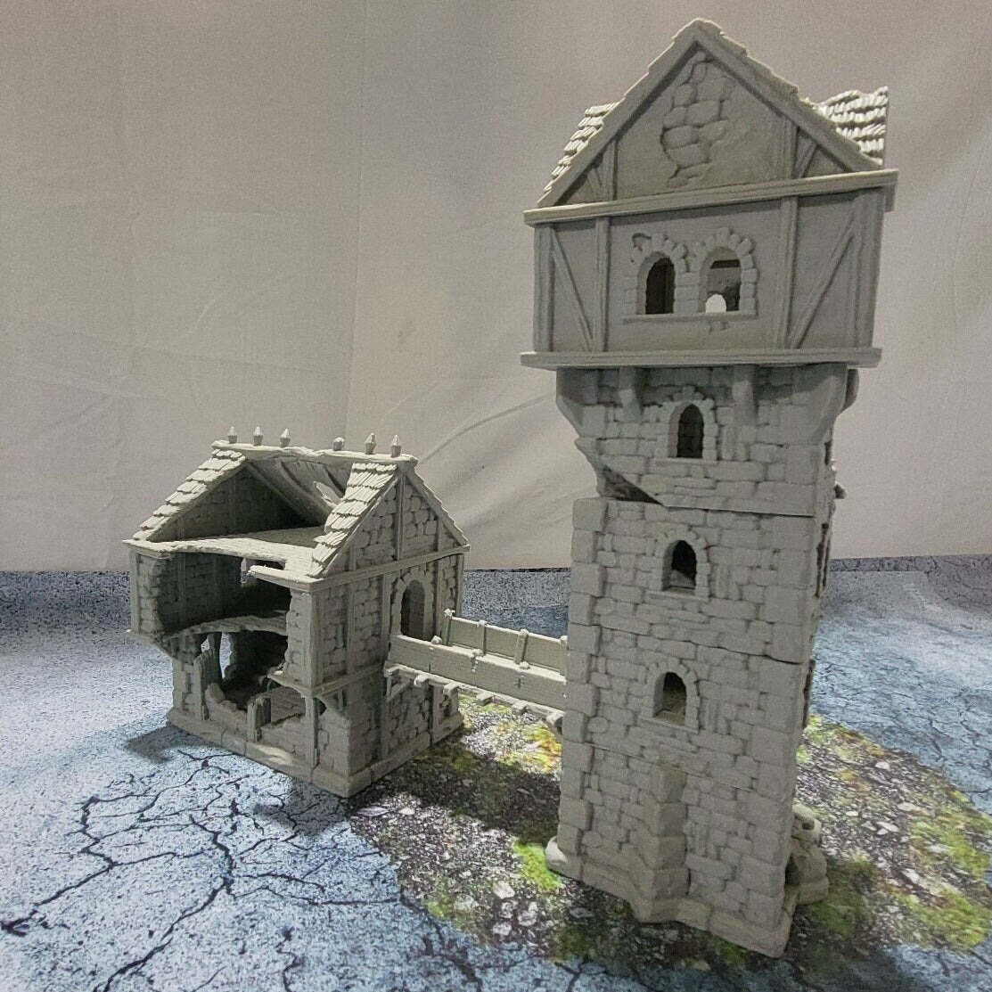 Tabletop Terrain, Mordheim, D&D, Pirate, Tower, Ruin, Ruined, houses, Tabletop, Fantasy Terrain, Town Set, Town and Market, Mordheim Set, Wargaming, Dungeons and Dragons, Lord of the rings, RPG Set, Village Set, building set, small town, Market, town