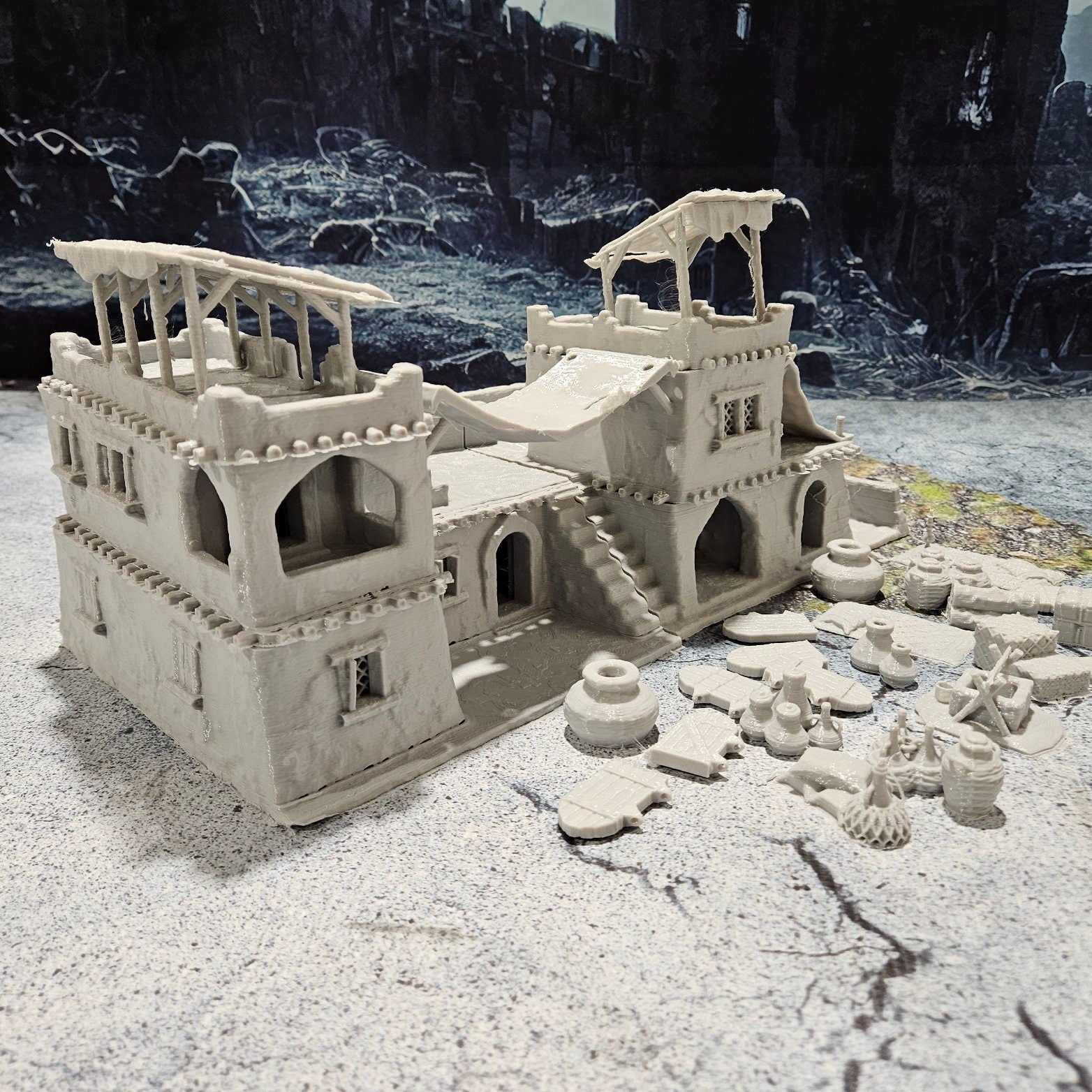 Tabletop Terrain, Mordheim, DnD, Wizard School, Tower, Wizard, Ruined, Train Set, Tabletop, Fantasy Terrain, Town Set, Town and Market, Mordheim Set, Wargaming, Dungeons and Dragons, Lord of the rings, RPG Set, Village Set, Dragon, Market