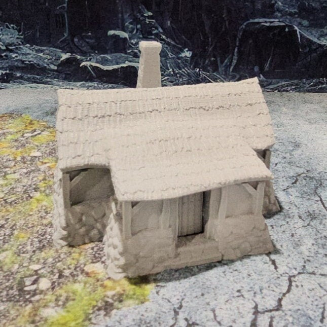 Detailed 28mm simple village set for tabletop RPGs, featuring various farm buildings and rustic structures with intricate designs. Perfect for creating immersive rural village scenes in games like D&D and Pathfinder.