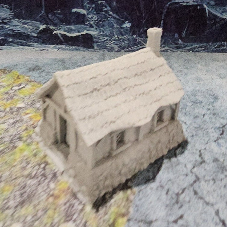 Detailed 28mm simple village set for tabletop RPGs, featuring various farm buildings and rustic structures with intricate designs. Perfect for creating immersive rural village scenes in games like D&D and Pathfinder.