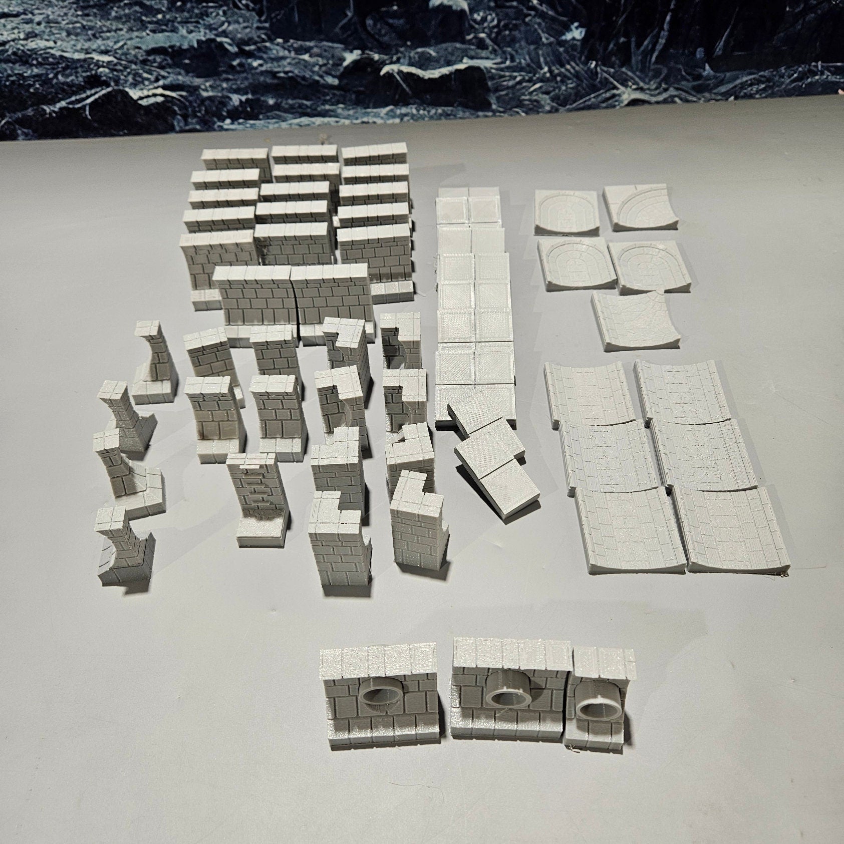 City sewer system pieces: end pipe floors, straight pipe floors, T pipes, corner pipes, floor tiles, wall tiles, outside and inside wall corners, ladders, and pipe entries. Realistic stone and brick textures with detailed pipe and wall designs.