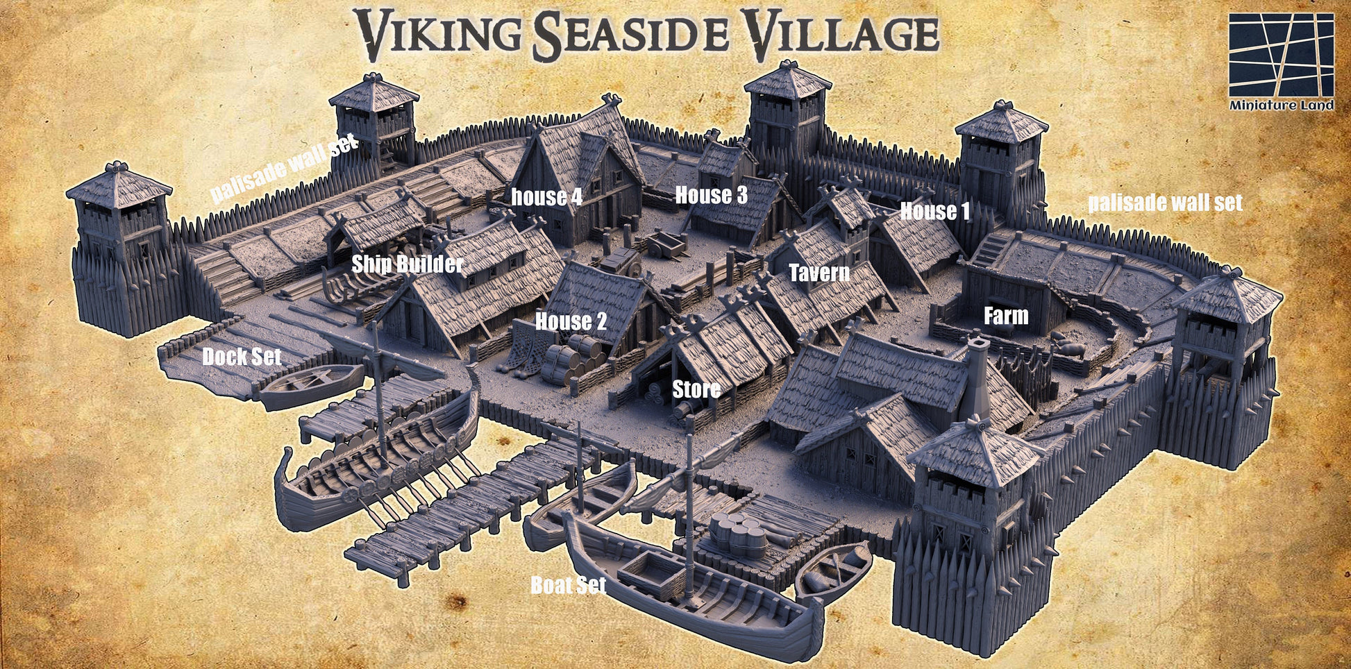 six towers adds an authentic touchThe assortment of buildings, including houses, a tavern, a storehouse, a shipbuilder's workshop, and farm buildings, offers a glimpse into various aspects of Viking life and activities.