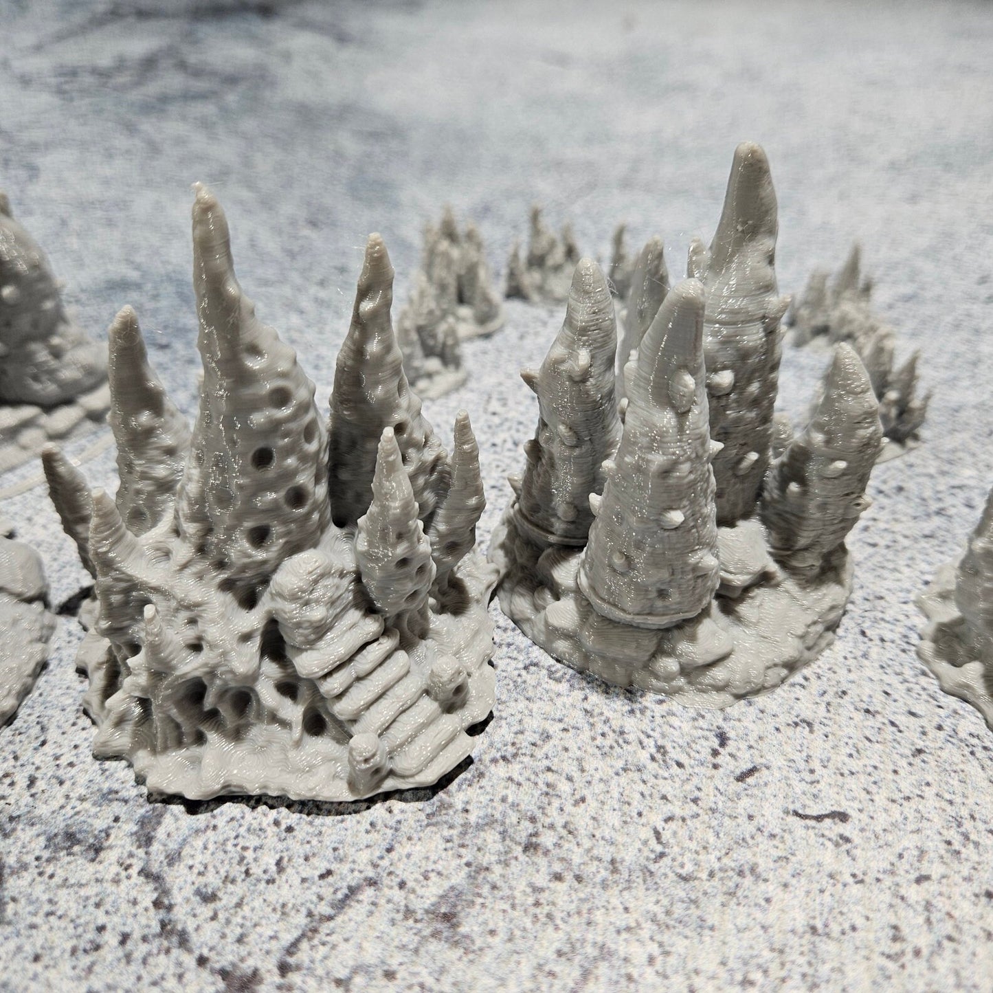 Highly detailed 3D-printed fungal clusters for tabletop RPGs like DnD and Pathfinder. Features include realistic textures of mushrooms, spores, and infected growths, perfect for mystical forests and infected zones.