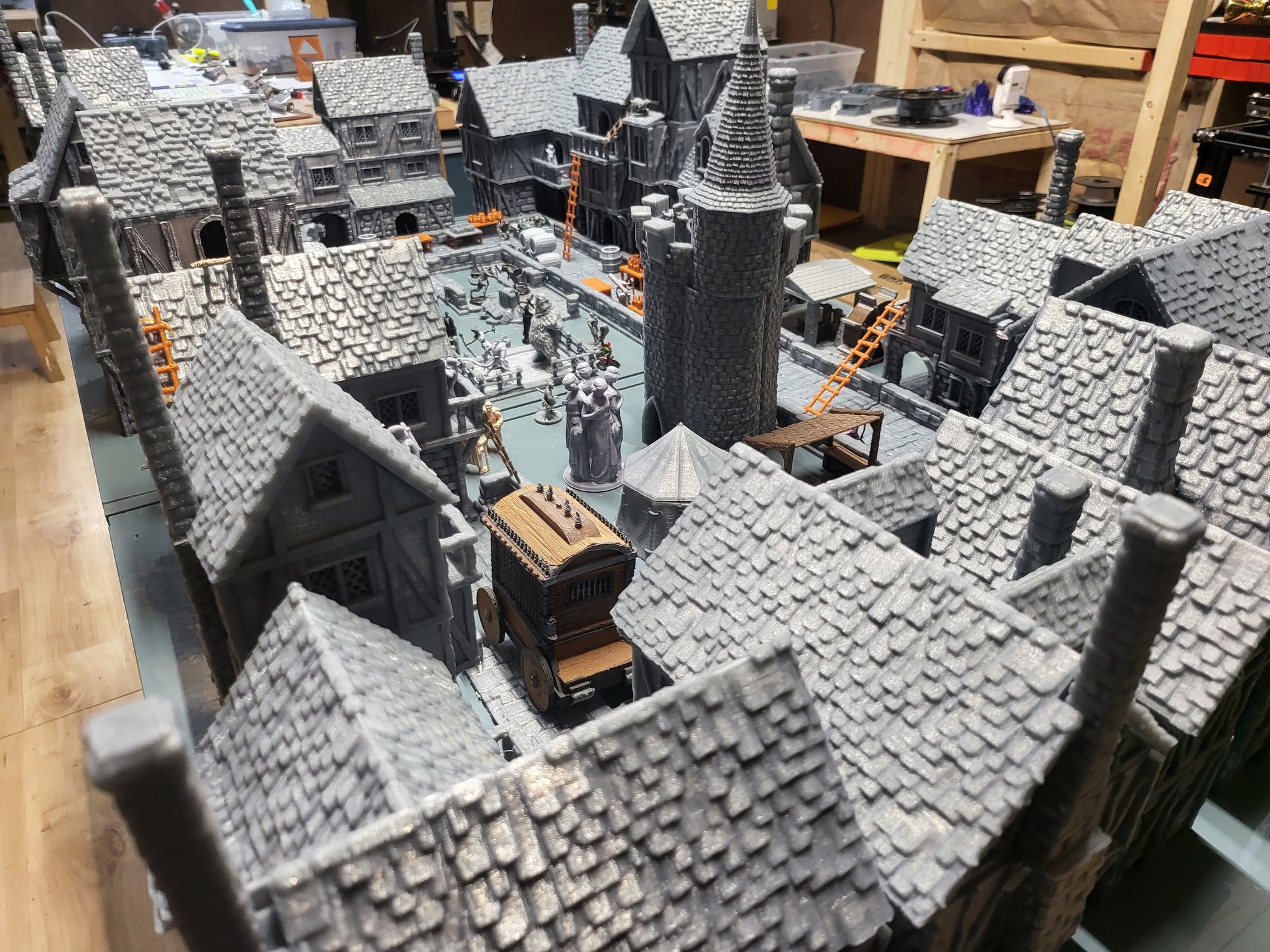 Assembled Town Section: An assembled section of the town, featuring various buildings connected seamlessly, creating a cohesive urban environment.