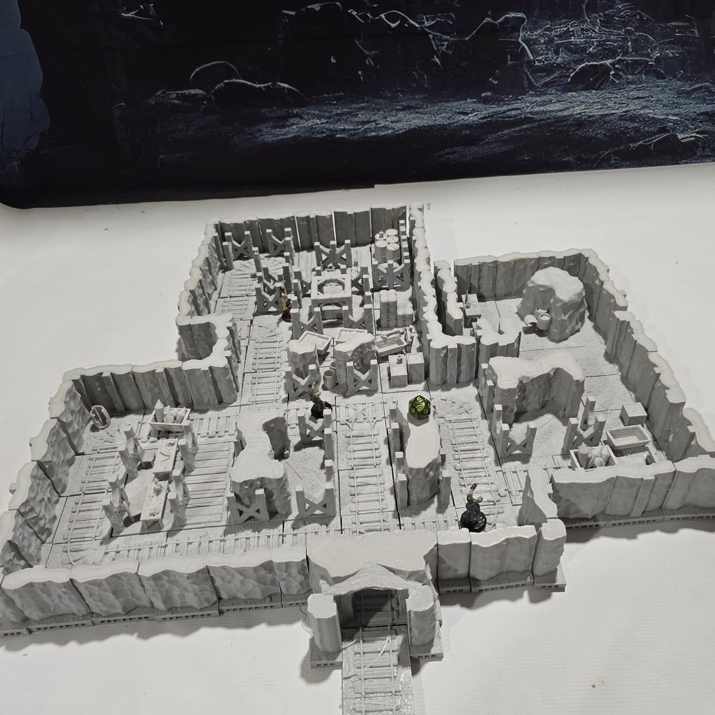 old desert mineshaft, designed for tabletop RPGs like DnD and Pathfinder. stone walls, wooden beams, mining equipment, rail tracks, and mine carts. The realistic textures and debris scattered around add depth and immersion to gaming scenarios.