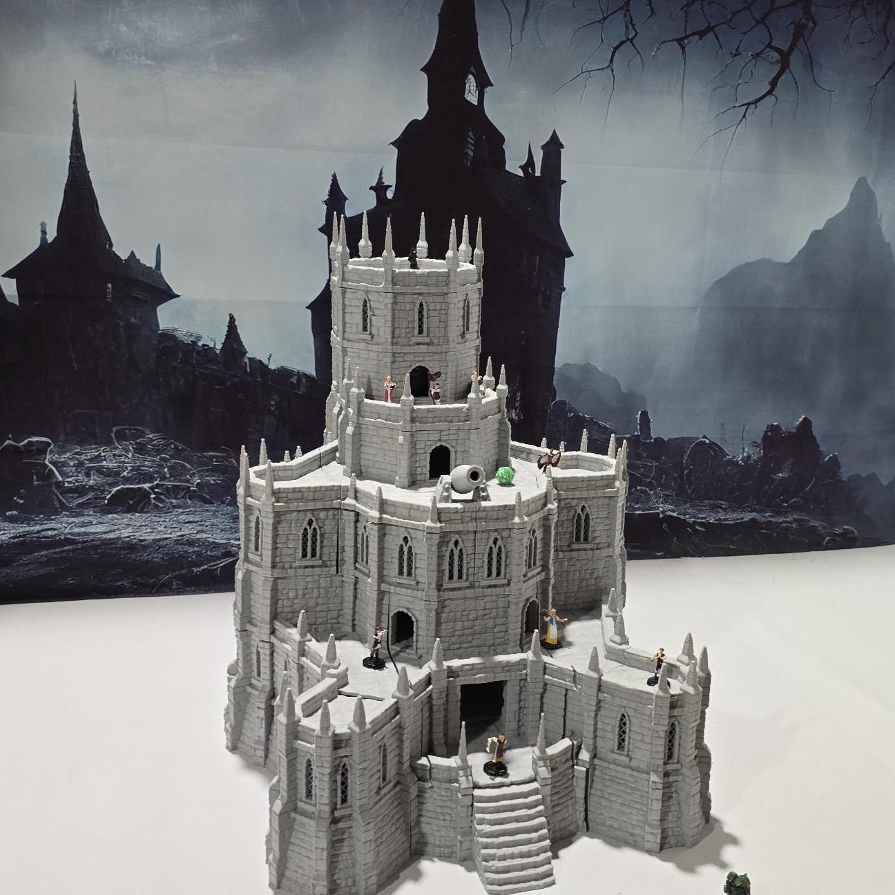28mm Imperial Bastion for tabletop wargaming with detailed walls, towers, buildings, and basement level with cells and a torture chamber. Ideal for fortress sieges and defensive battles in Warhammer, D&D, Pathfinder, and historical-themed games.
