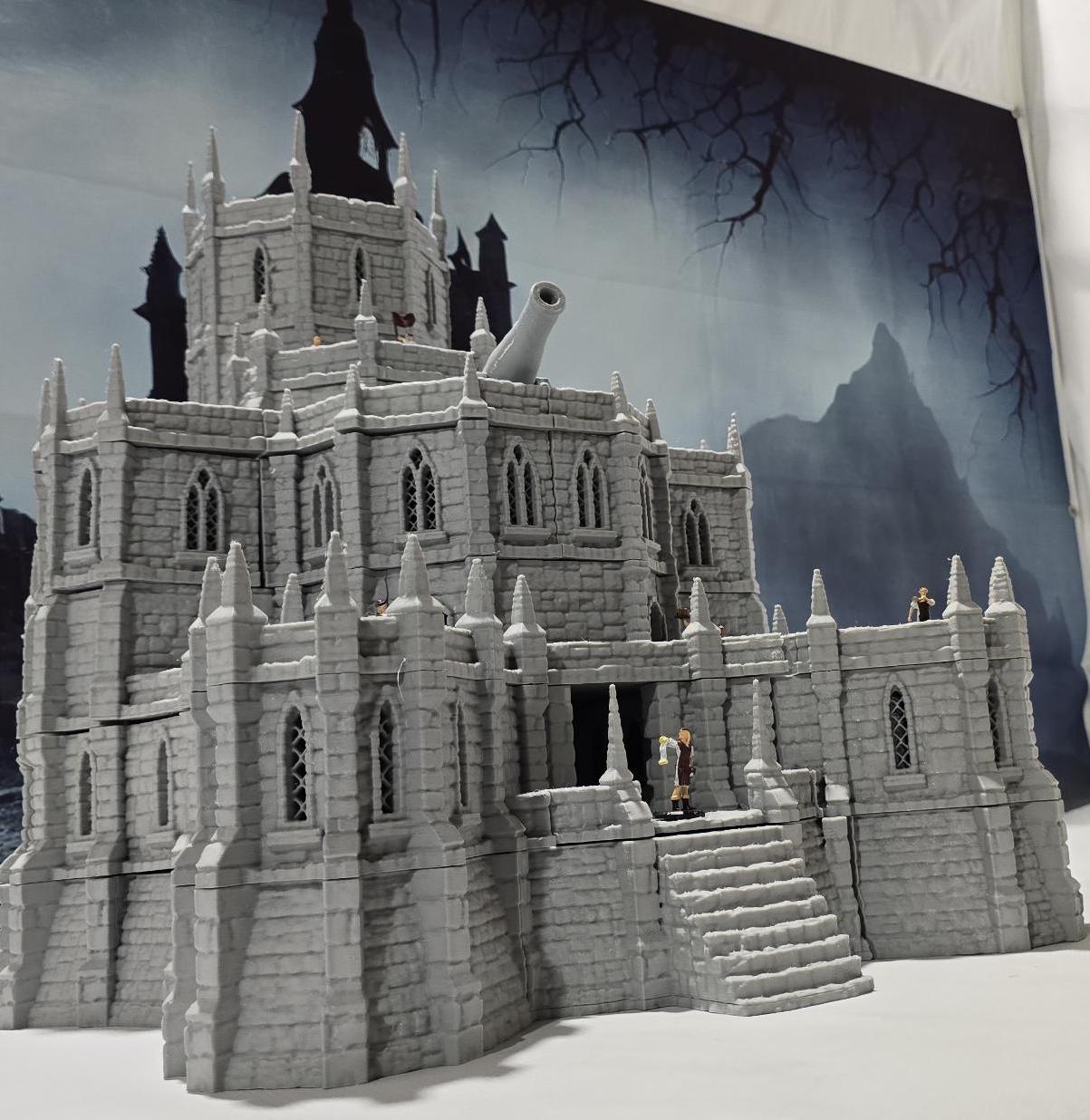 28mm Imperial Bastion for tabletop wargaming with detailed walls, towers, buildings, and basement level with cells and a torture chamber. Ideal for fortress sieges and defensive battles in Warhammer, D&D, Pathfinder, and historical-themed games.