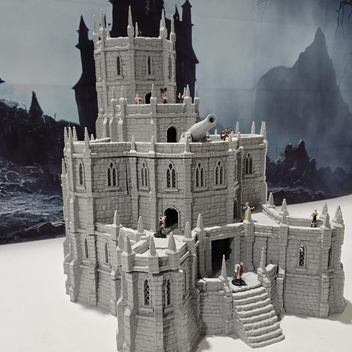 28mm Imperial Bastion for tabletop wargaming with detailed walls, towers, buildings, and basement level with cells and a torture chamber. Ideal for fortress sieges and defensive battles in Warhammer, D&D, Pathfinder, and historical-themed games.
