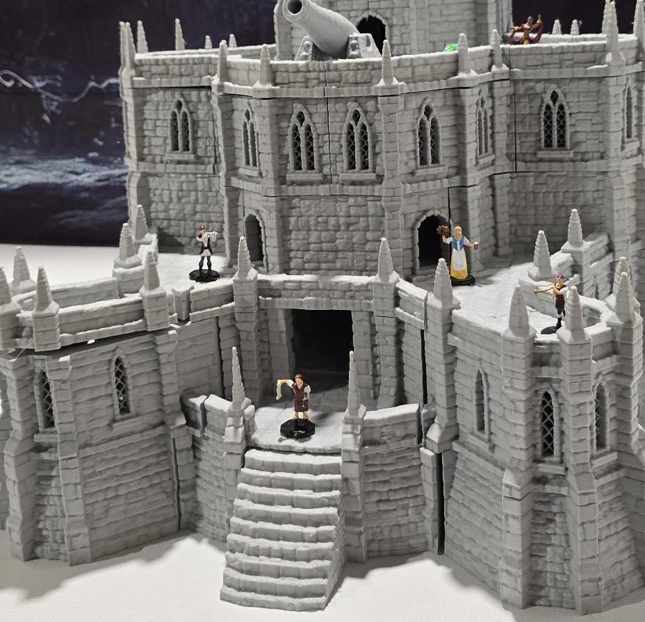 28mm Imperial Bastion for tabletop wargaming with detailed walls, towers, buildings, and basement level with cells and a torture chamber. Ideal for fortress sieges and defensive battles in Warhammer, D&D, Pathfinder, and historical-themed games.