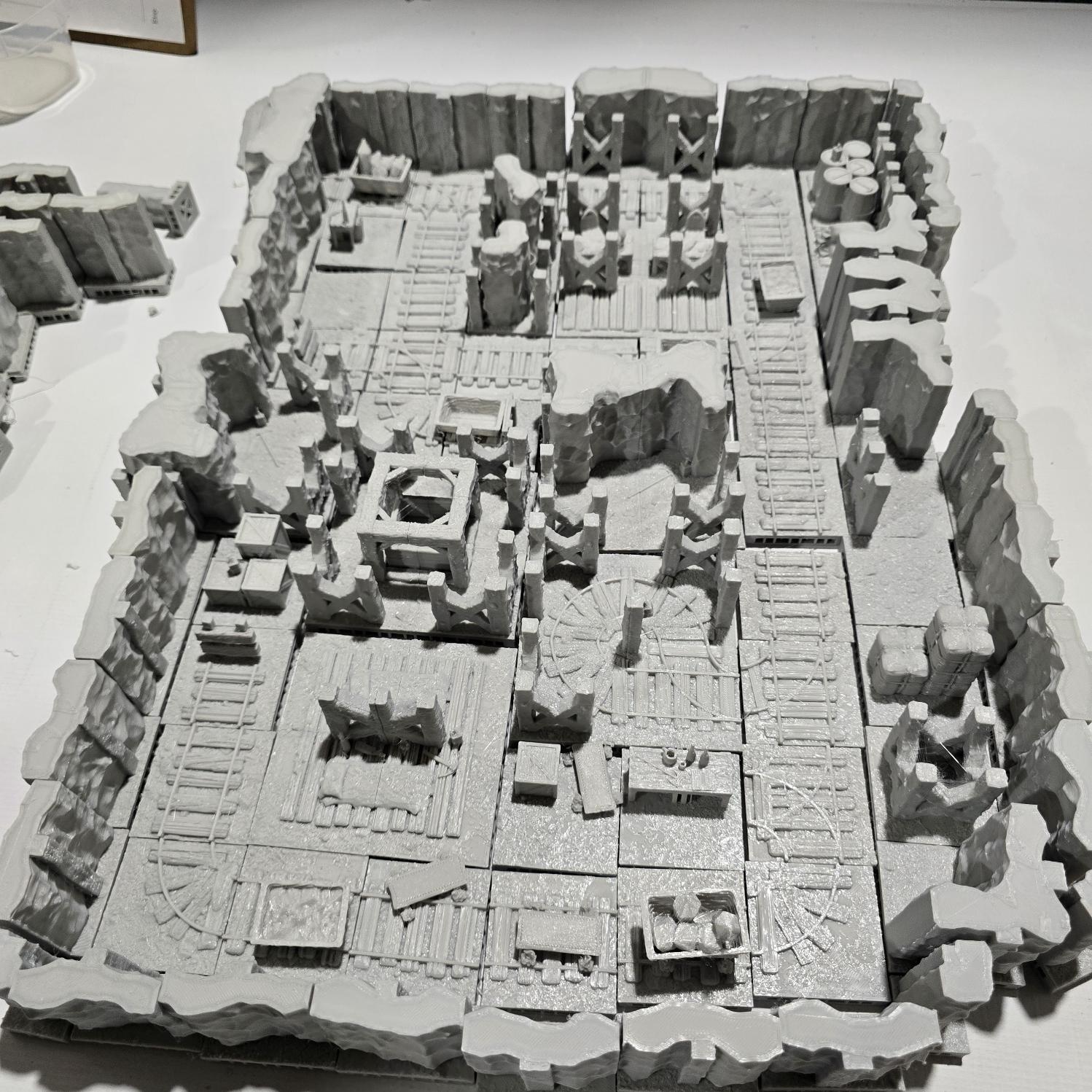 old desert mineshaft, designed for tabletop RPGs like DnD and Pathfinder. stone walls, wooden beams, mining equipment, rail tracks, and mine carts. The realistic textures and debris scattered around add depth and immersion to gaming scenarios.