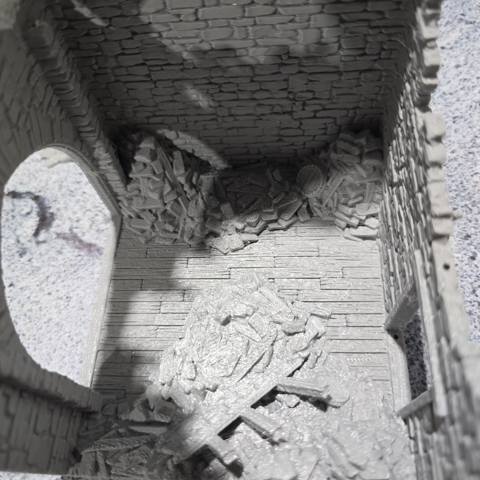 Grimdale Ruined Farmhouse for tabletop wargaming, ruined farmhouse, DnD, Pathfinder, Bolt Action, Revolutionary War games, 3D printed PLA terrain, high-quality ruins, realistic textures, strategic gameplay, RPG scenery, detailed architecture.