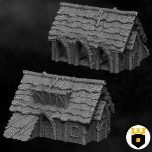 Detailed 3D printed Viking Era Stable, perfect for medieval dioramas and fantasy tabletop games, featuring historical Viking architecture with wooden beams and thatched roof.