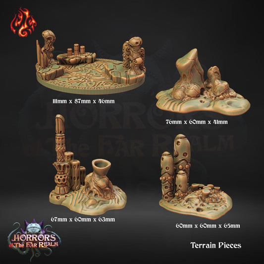 Explore the Temple of Nel&#39;Qorith with this set of altar and statues, perfect for adding a touch of ancient mystery to any tabletop RPG.