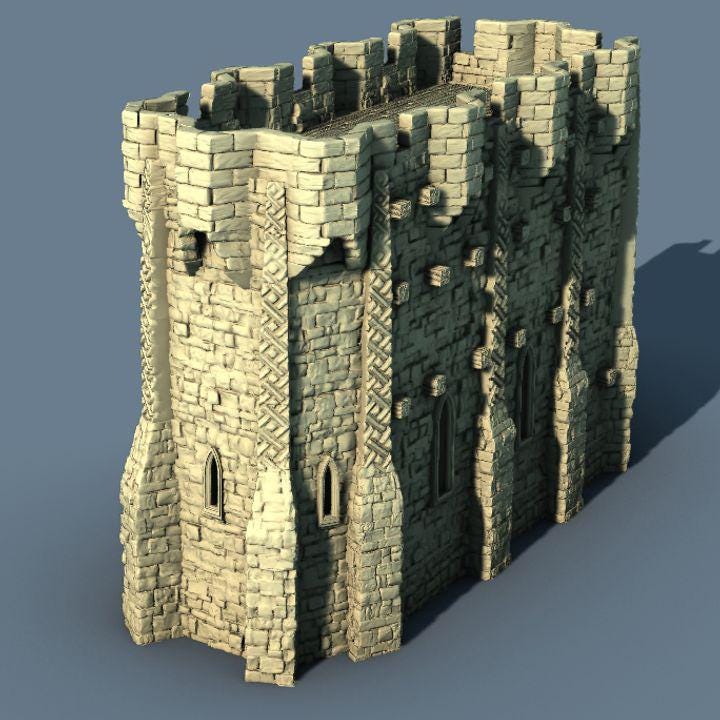 This fortified medieval church is a multi-level structure with intricate stonework, battlements, and arched windows. Perfect for tabletop RPGs and wargames, the model features detailed textures and ample space