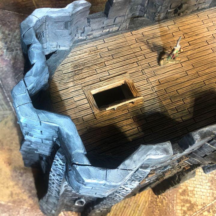 This fortified medieval church is a multi-level structure with intricate stonework, battlements, and arched windows. Perfect for tabletop RPGs and wargames, the model features detailed textures and ample space