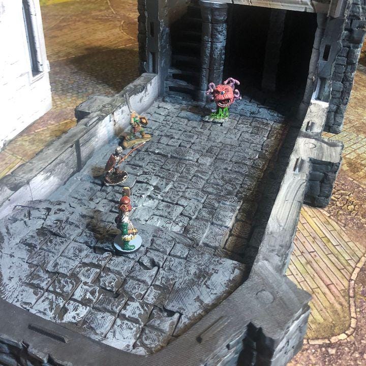 This fortified medieval church is a multi-level structure with intricate stonework, battlements, and arched windows. Perfect for tabletop RPGs and wargames, the model features detailed textures and ample space