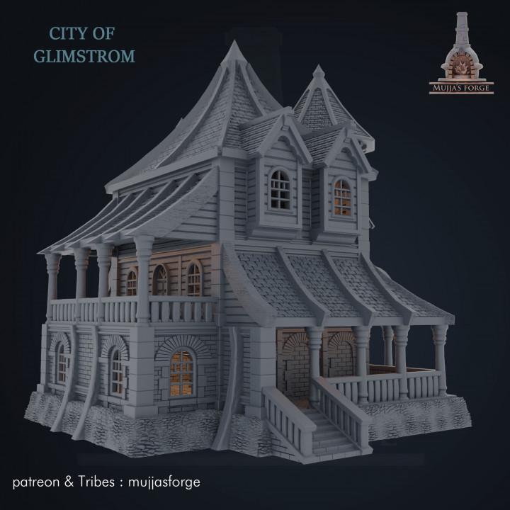 &quot;Explore the mystical City of Glimstrom with our Enchanted Victorian Mansion, a 3D printed marvel perfect for enhancing tabletop RPGs with its intricate design and historical allure.&quot;