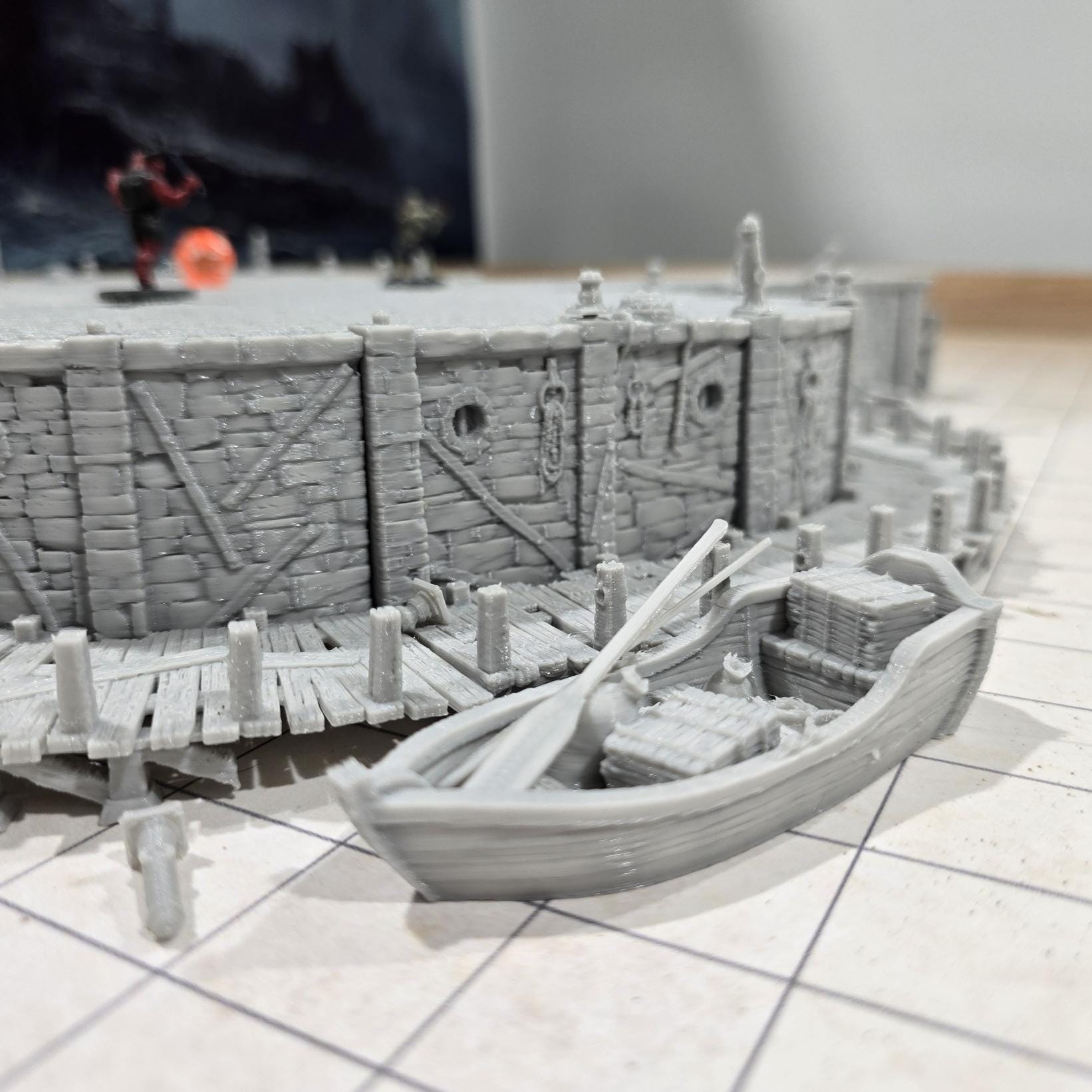 30 Piece Quay Wall & Dock System Set, Ancrabourg cobblestone streets, 28mm